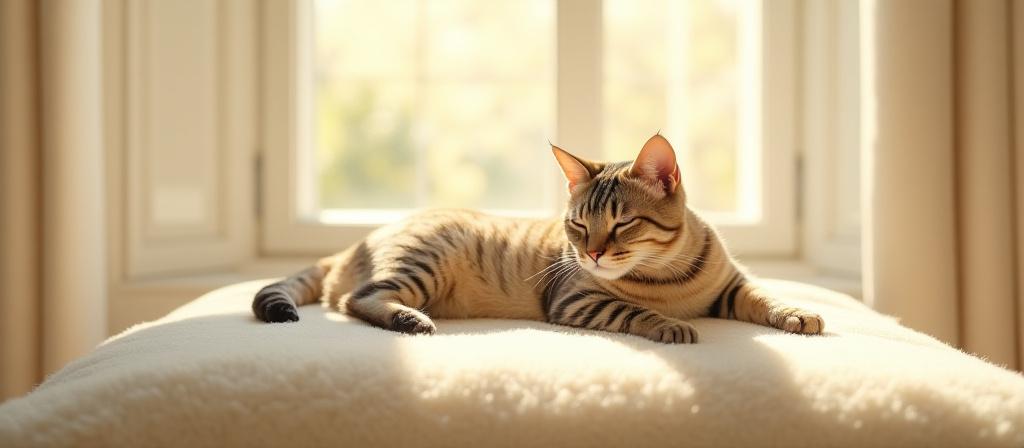 A serene cat relaxing in a luxury spa environment